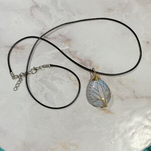 Natural Stone Wrapped Water Drop Tree Pendant Necklace